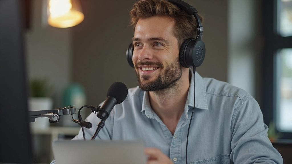 Leerder oefent Nederlandse uitspraak met koptelefoon in huisstudio met microfoon