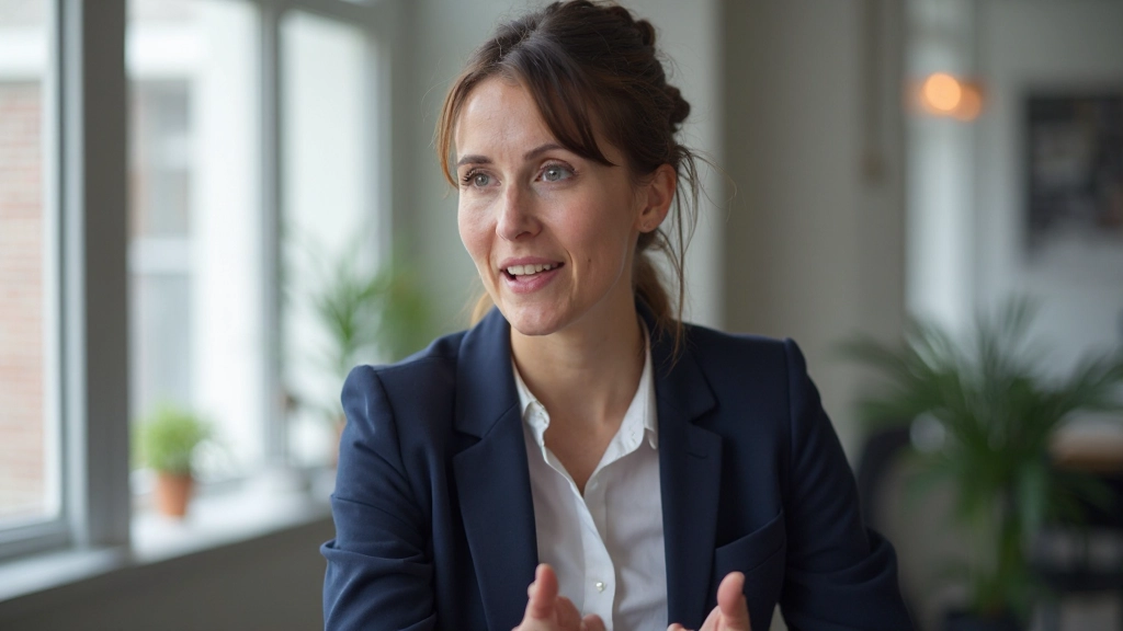 Professionele vrouw die Nederlands spreekt in modern kantoor met natuurlijke verlichting